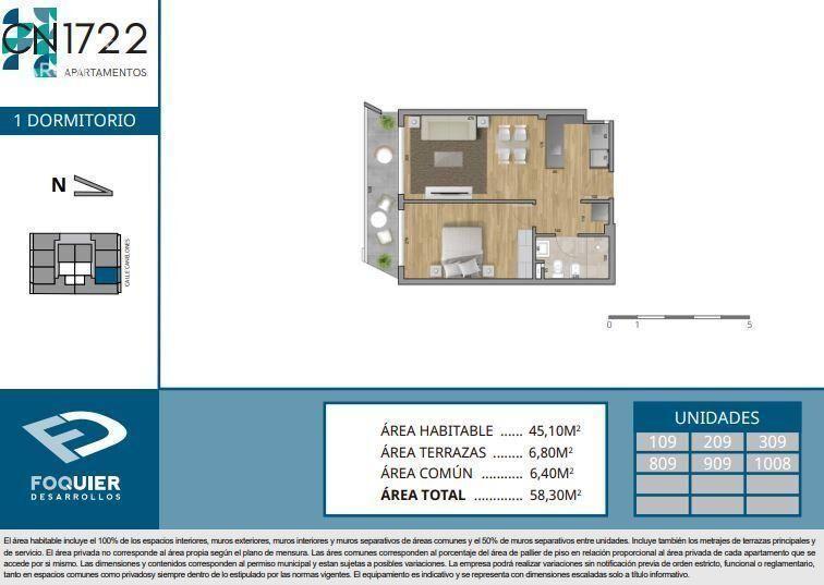 Apartamento de un dormitorio en venta en Cordón - 1008