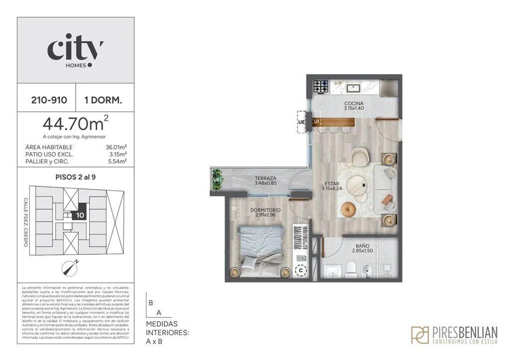 Venta de apartamento de 1 dormitorio en City Homes, Cordón