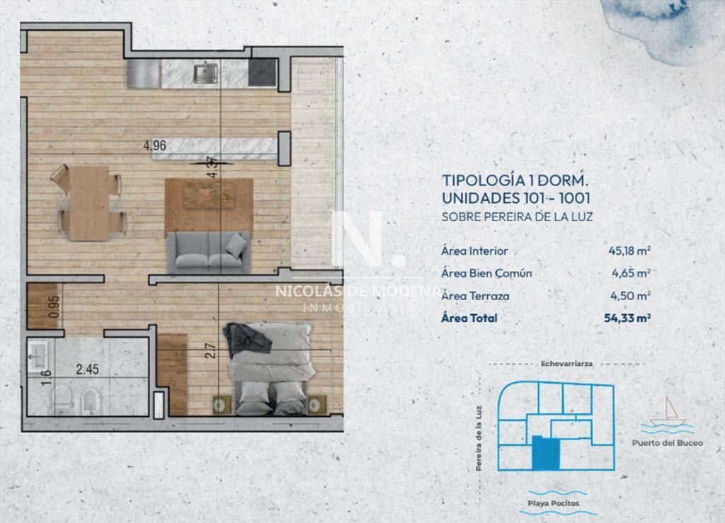 Venta de apartamento de 1 Dormitorio Pocitos Nuevo,Montevid
