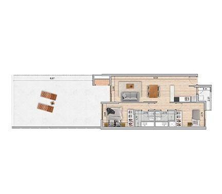 Apartamento de dos dormitorios con patio en venta en Malvín