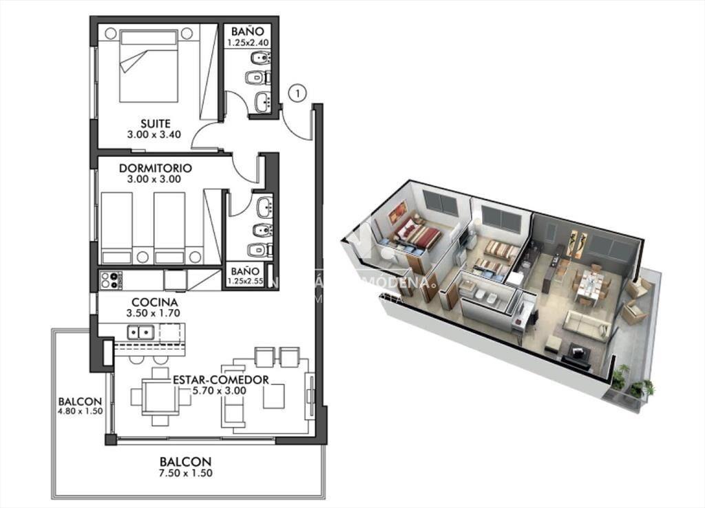 En venta apartamento de 2 dormitorios en Aidy del