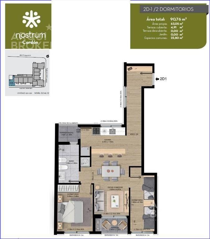 Venta apartamento dos dormitorios en Cordón - 601