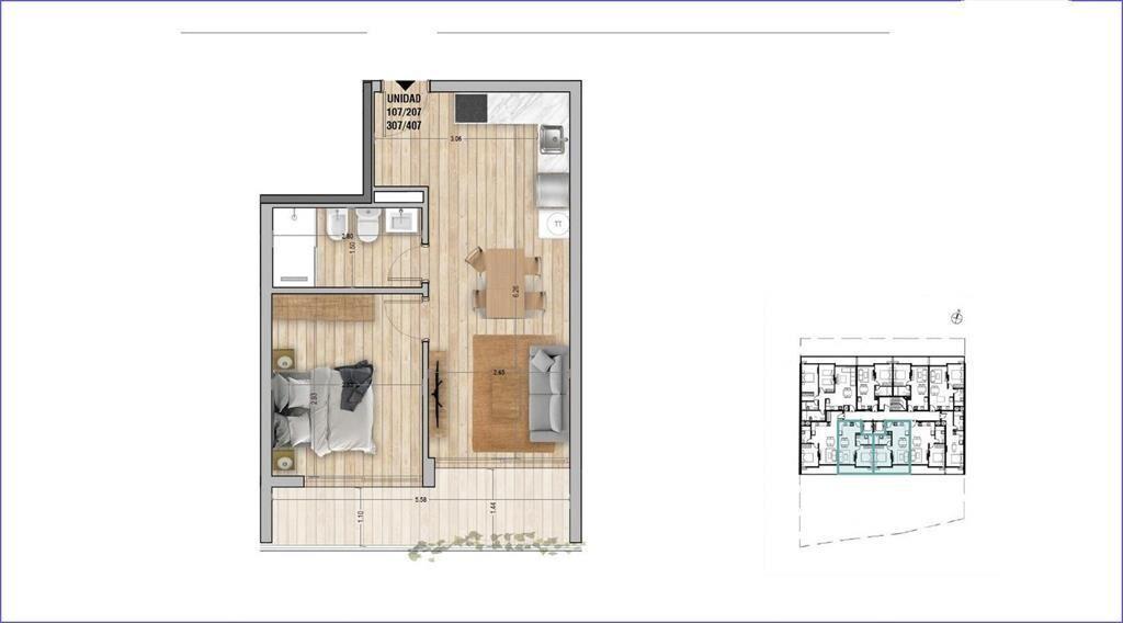 Apartamento de un dormitorio en venta en Pocitos - 208