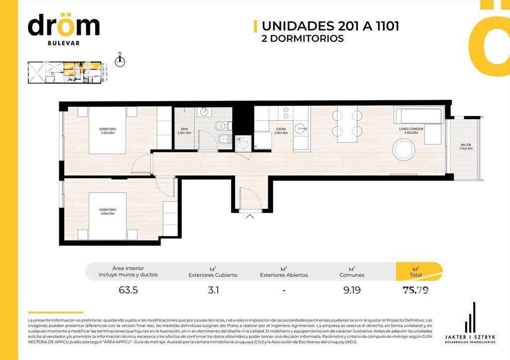 Apartamento 2 dormitorios con terraza A ESTRENAR en Tres Cr