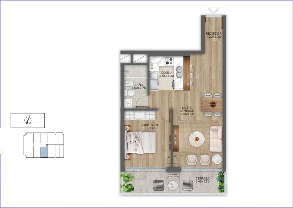 Apartamento de un dormitorio en venta en Pocitos - 301