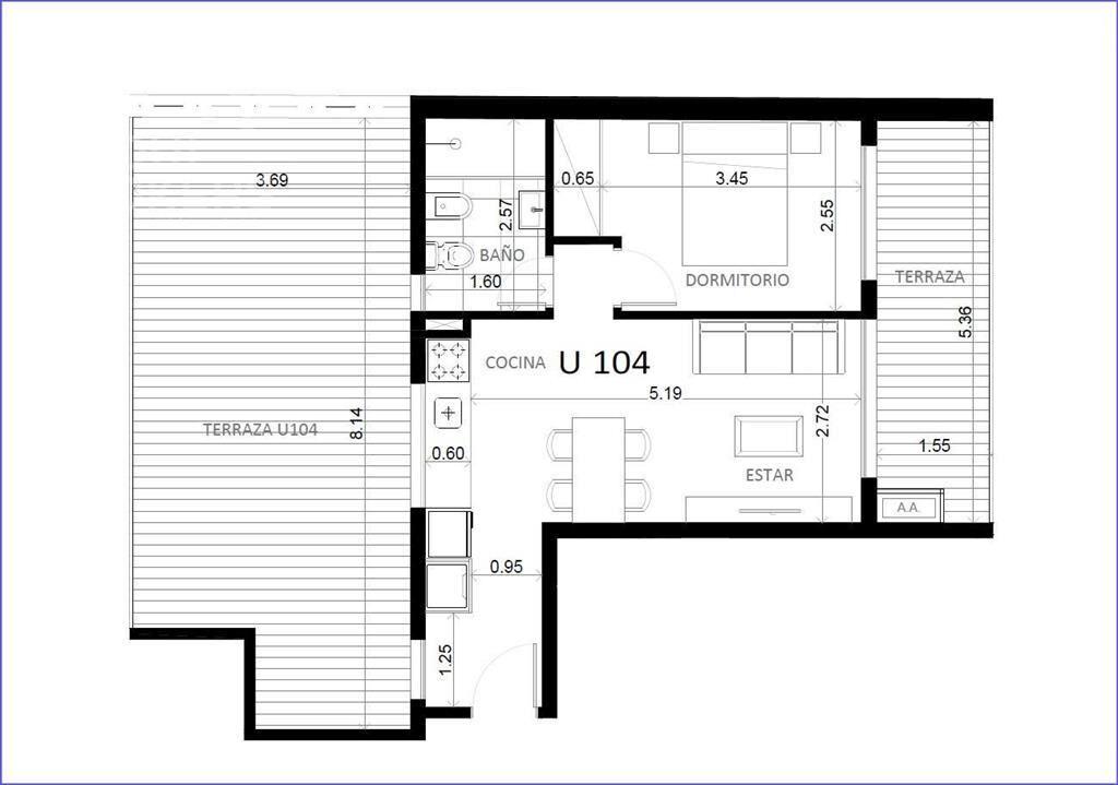 Apartamento de un dormitorio con patio en venta en Cordón S