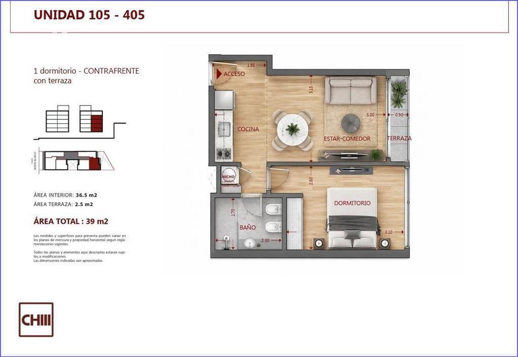 Apartamento de un dormitorio en venta en Pocitos - 305