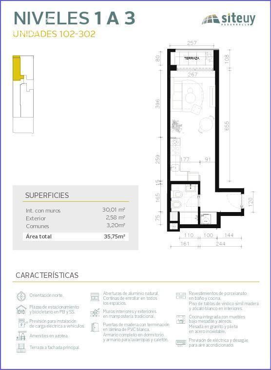 Apartamento monoambiente en venta en Cordón Sur - 302