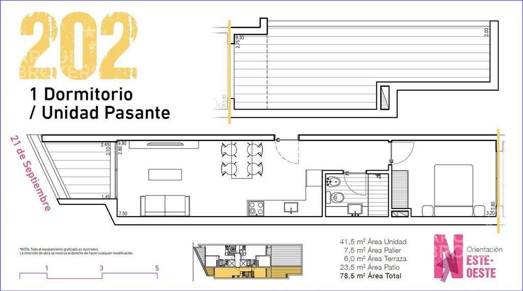 Apartamento de un dormitorio con patio en venta en Parque R