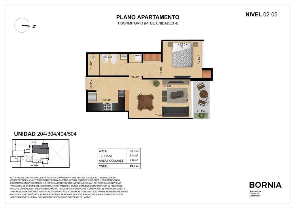 Apartamento de un dormitorio en venta en Centro - 304