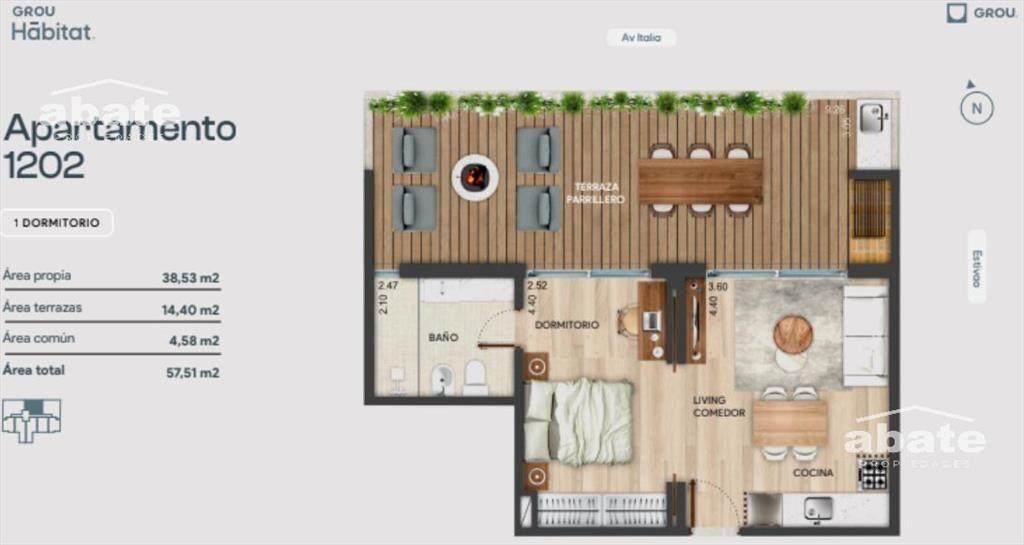 Penthouse 1 dormitorio con gran terraza y parrillero privad