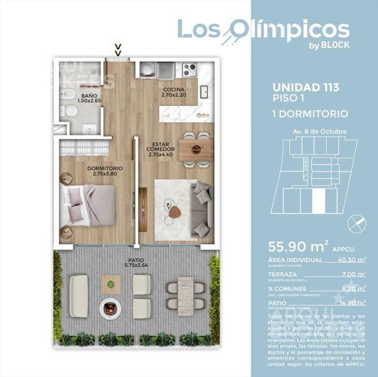 Venta apartamento un dormitorio en La Blanqueada - 113