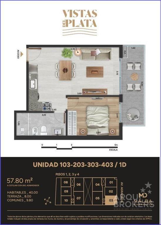 Apartamento  de un dormitorio en venta en Aguada - 403