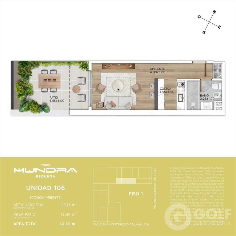 Venta de monoambiente con patio en Cordón