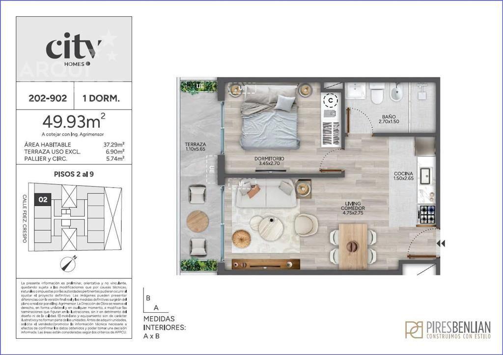 Apartamento de un dormitorio en venta en Cordón - 202