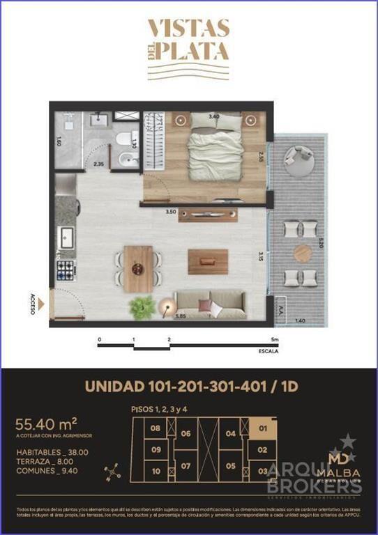 Apartamento  de un dormitorio en venta en Aguada - 301