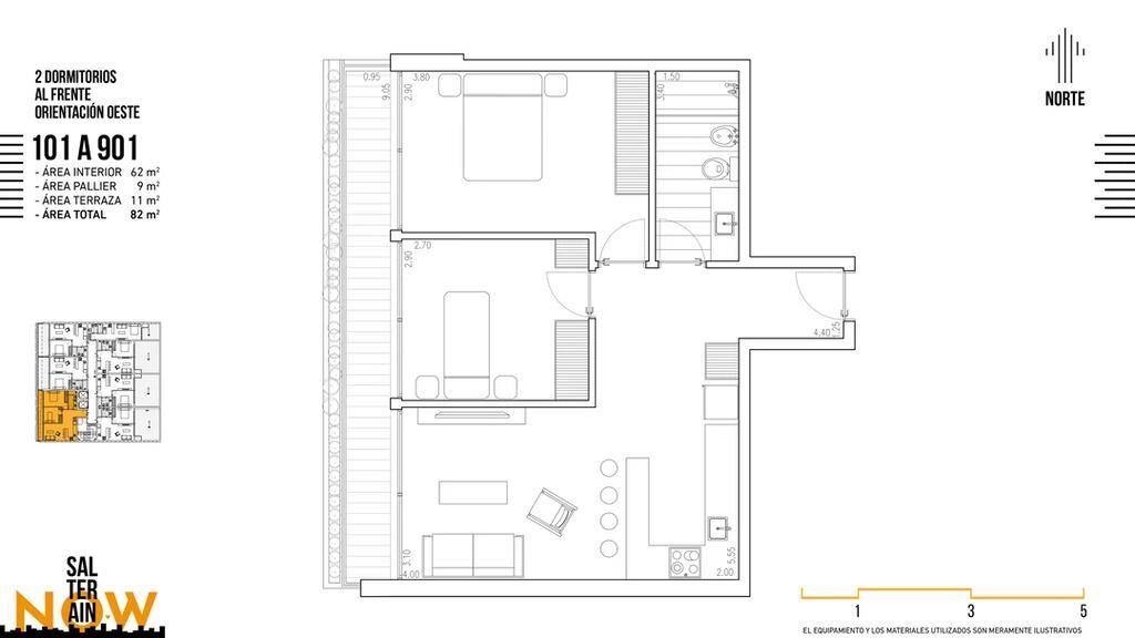 Venta de apartamento de 2 dormitorios en Now Salterain, Cord