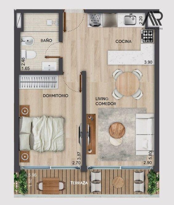 Apartamento de 1 dormitorio con terraza en Parque Batlle...