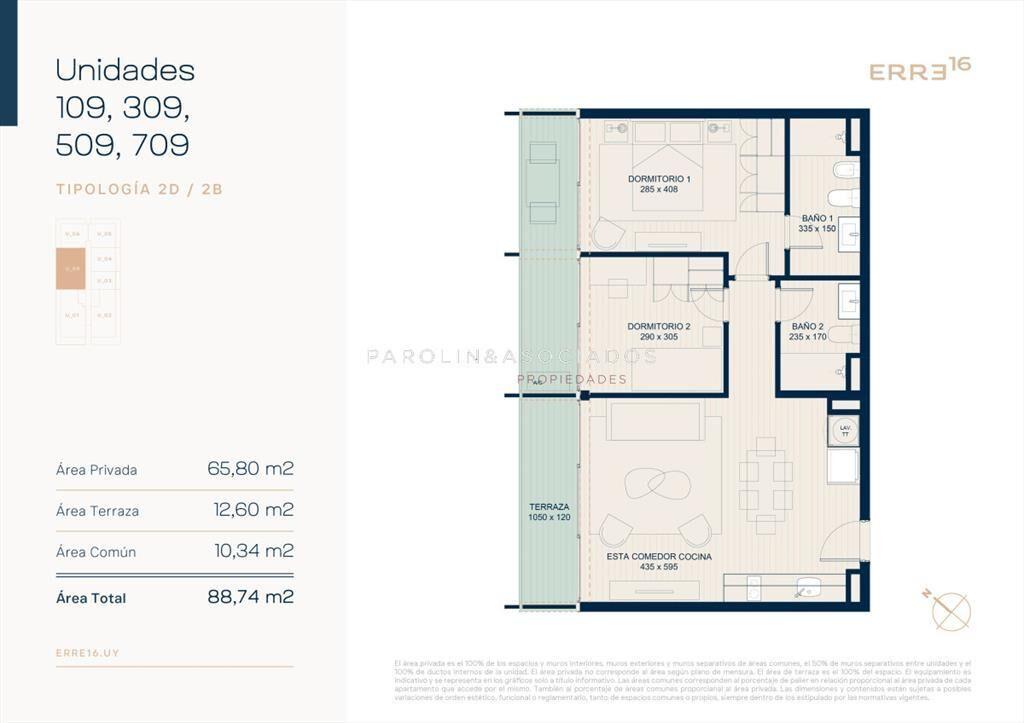 Apartamento en pozo de dos dormitorios en venta en Roosevel