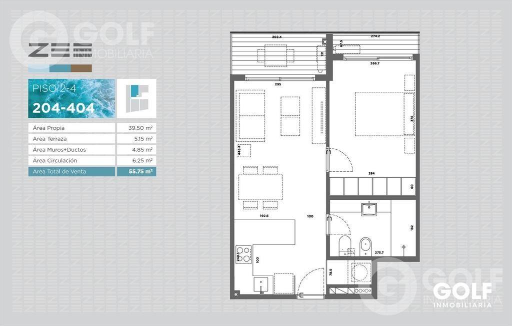 Venta de apartamento de 1 dormitorio con terraza en rambla
