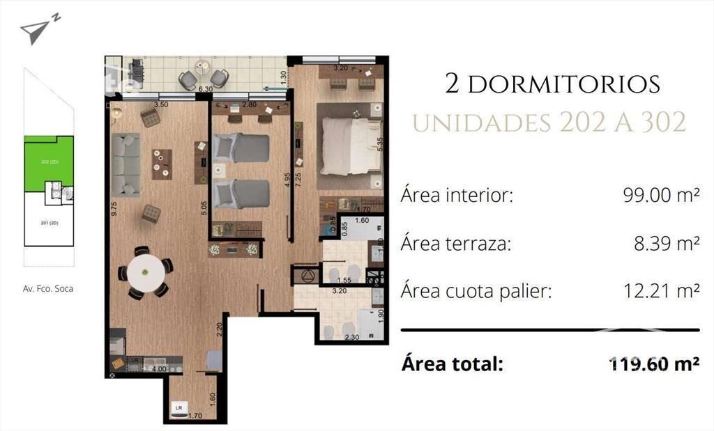 Venta de Apartamento de dos Dormitorios y dos Baños en Poci