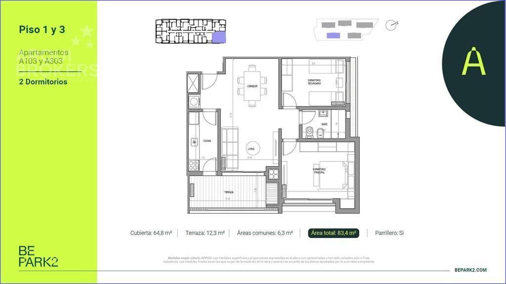 Apartamento de dos dormitorios en venta en Parque Rivera -
