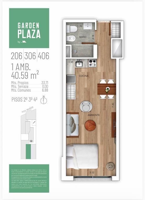 Alquiler apartamento monoambiente Pocitos
