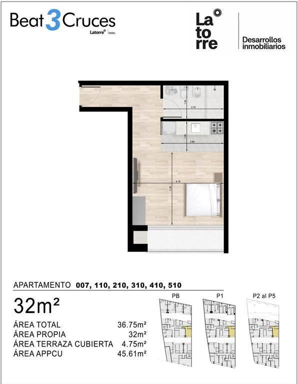 Venta Apartamento Monoambiente en Tres cruces
