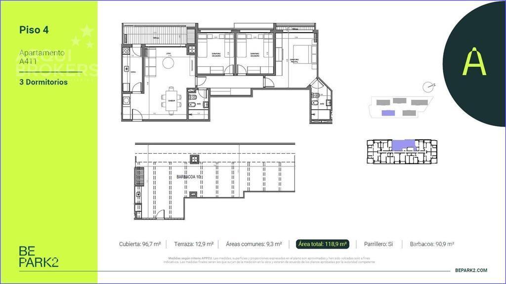 Apartamento penthouse de tres dormitorios en venta en Parqu