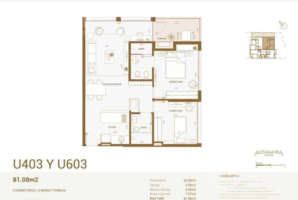 Venta apartamento de dos dormitorios en Pocitos
