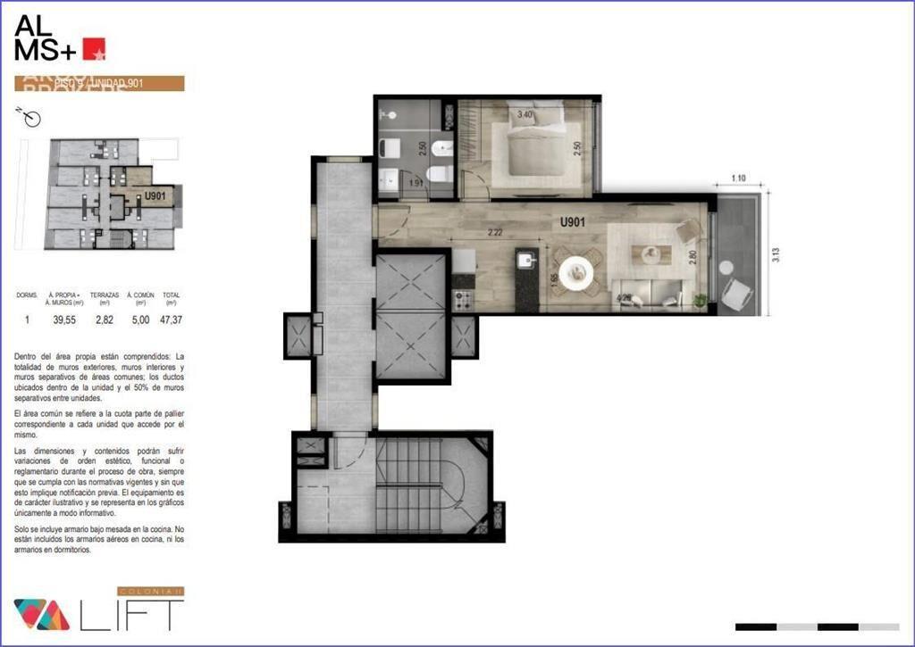 Apartamento de un dormitorio en venta en Cordón - u901