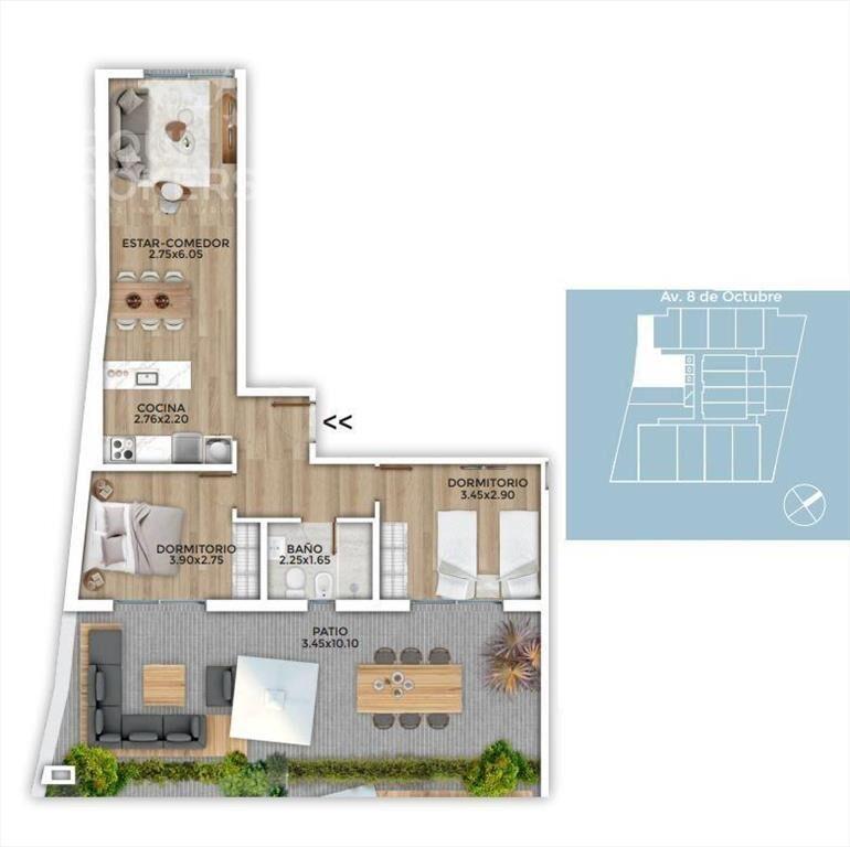 Apartamento de dos dormitorios en venta con renta en La Bla