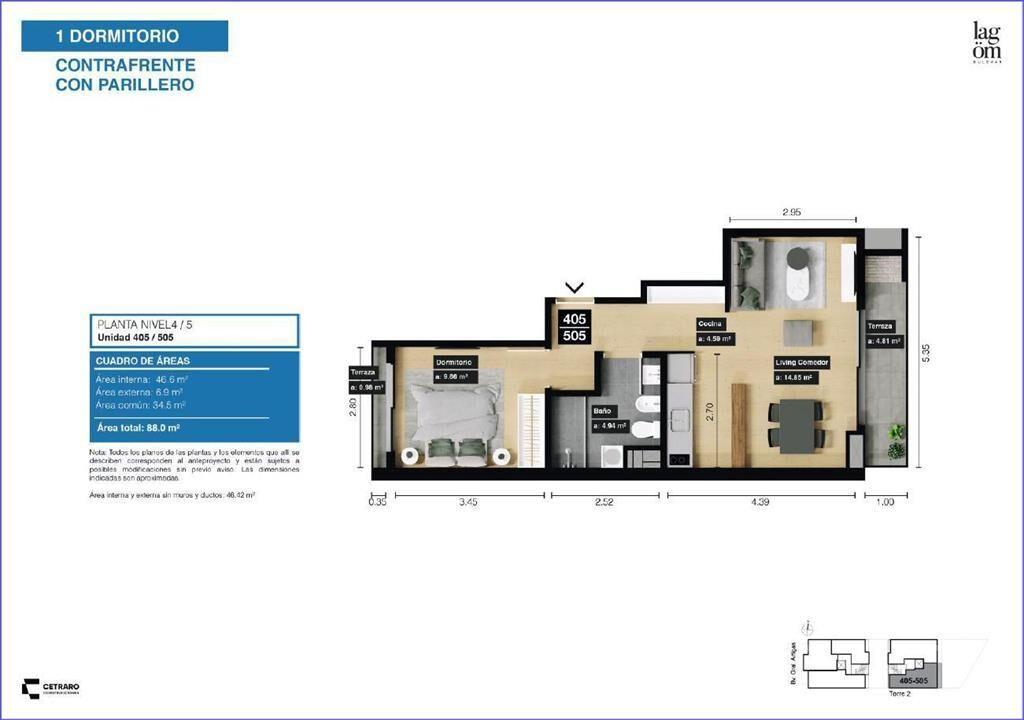 Apartamento de un dormitorio en venta en Tres Cruces - 405