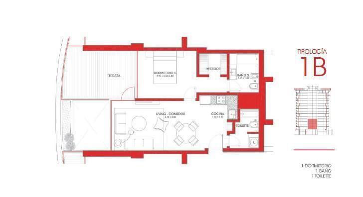 Apartamento de un dormitorio en venta en Parque Roosevelt -