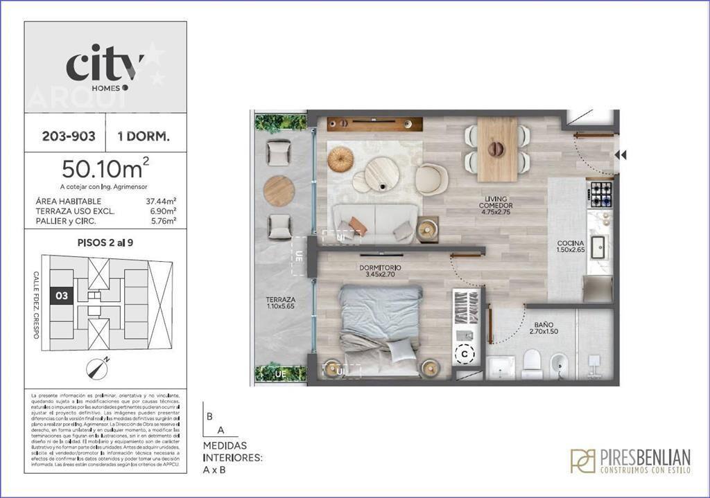 Apartamento de un dormitorio en venta en Cordón - 203