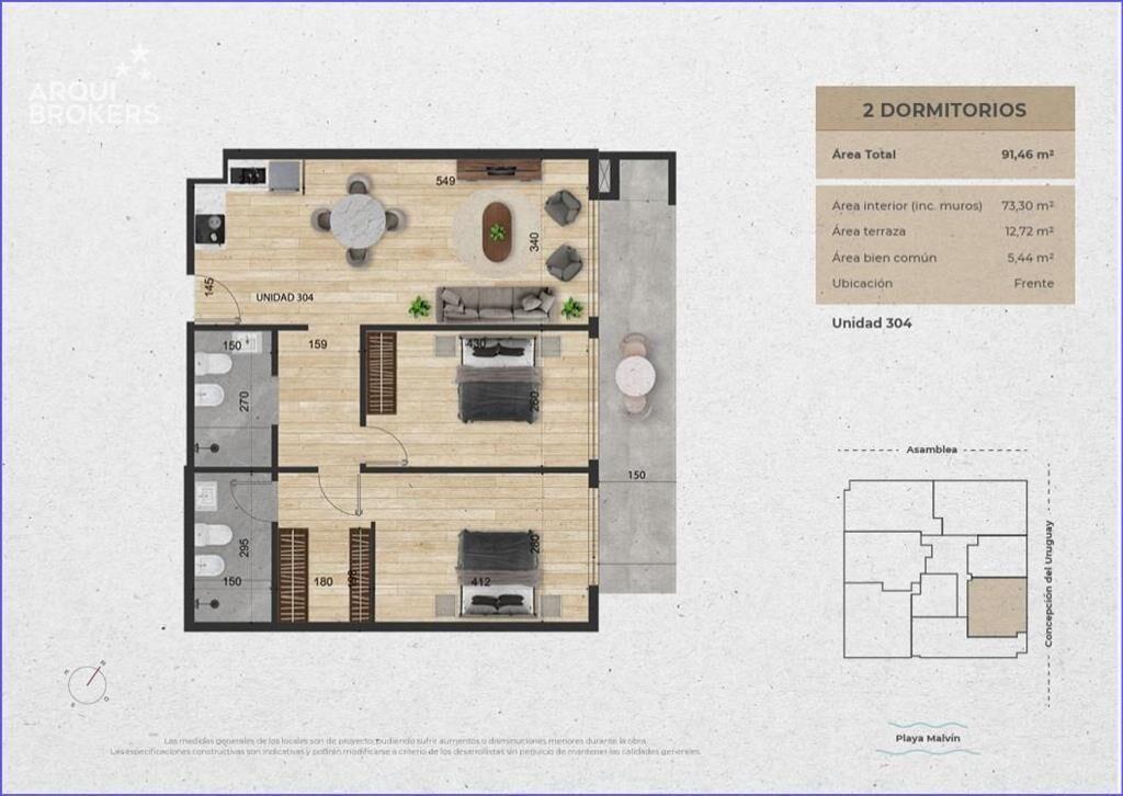 Apartamento de dos dormitorios en venta en Malvín - 304