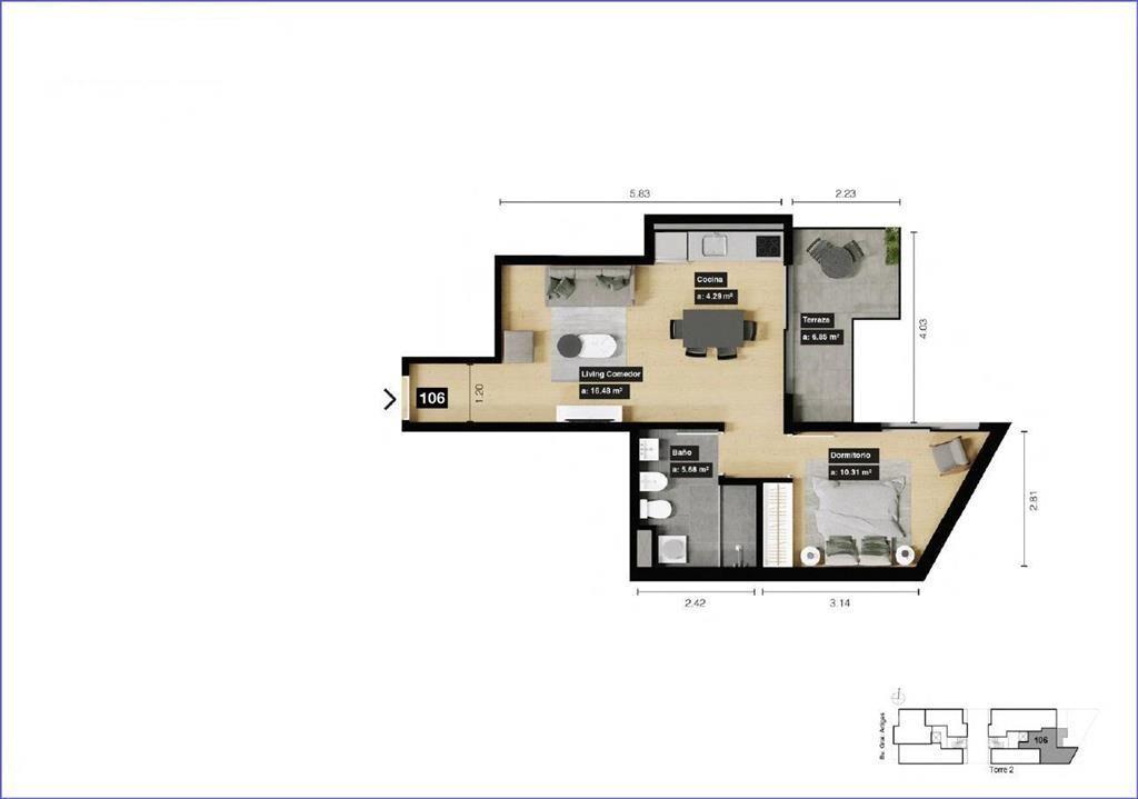Apartamento de un dormitorio en venta en Tres Cruces - 106
