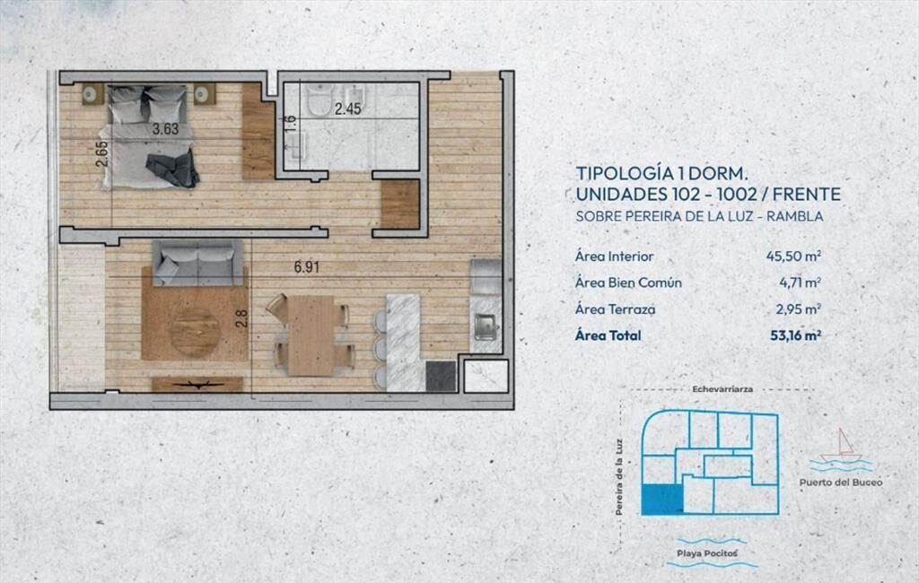 VENTA Apartamento POCITOS 1 dormitorio con balcón
