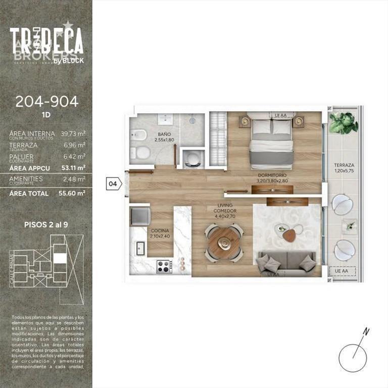 Apartamento de un dormitorio en venta en Cordón Sur - 204