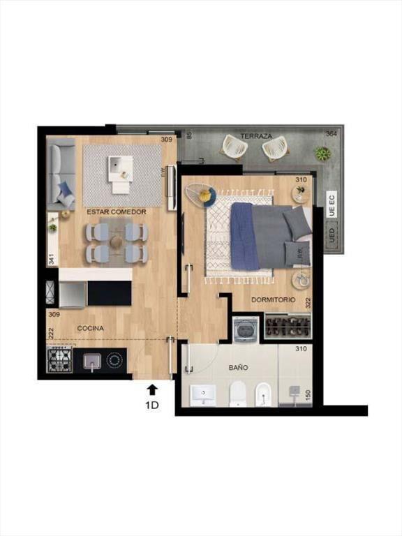 Venta de apartamento de 1 dormitorio con vista hacia la Ram