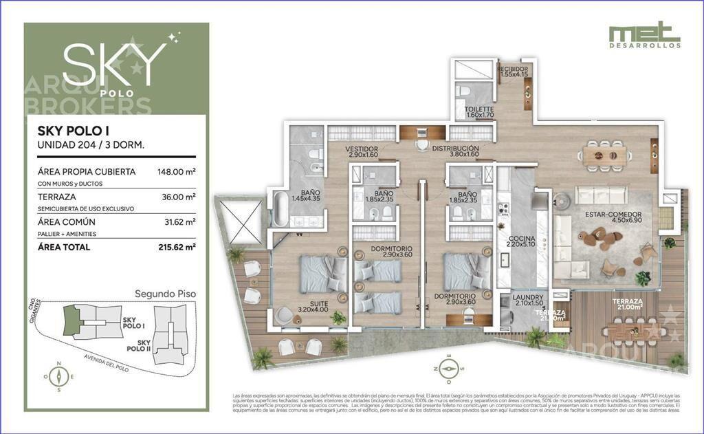 Apartamento de tres dormitorios en venta en Carrasco - 204