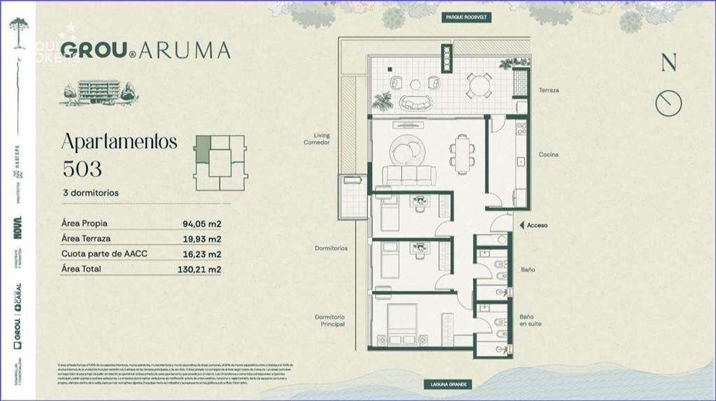Apartamento penthouse de tres dormitorios en venta en Parqu