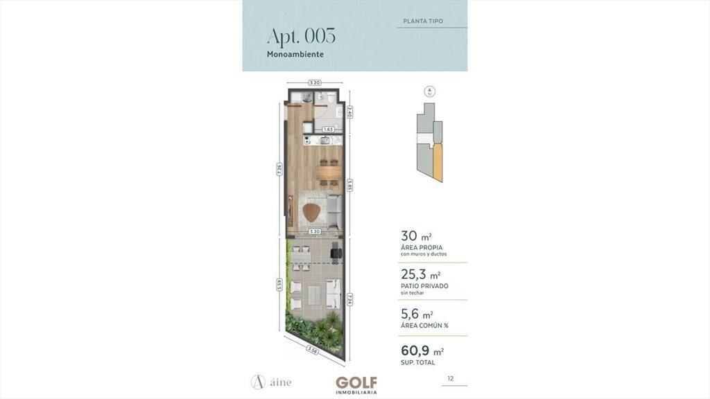Venta monoambiente con terraza en Pocitos