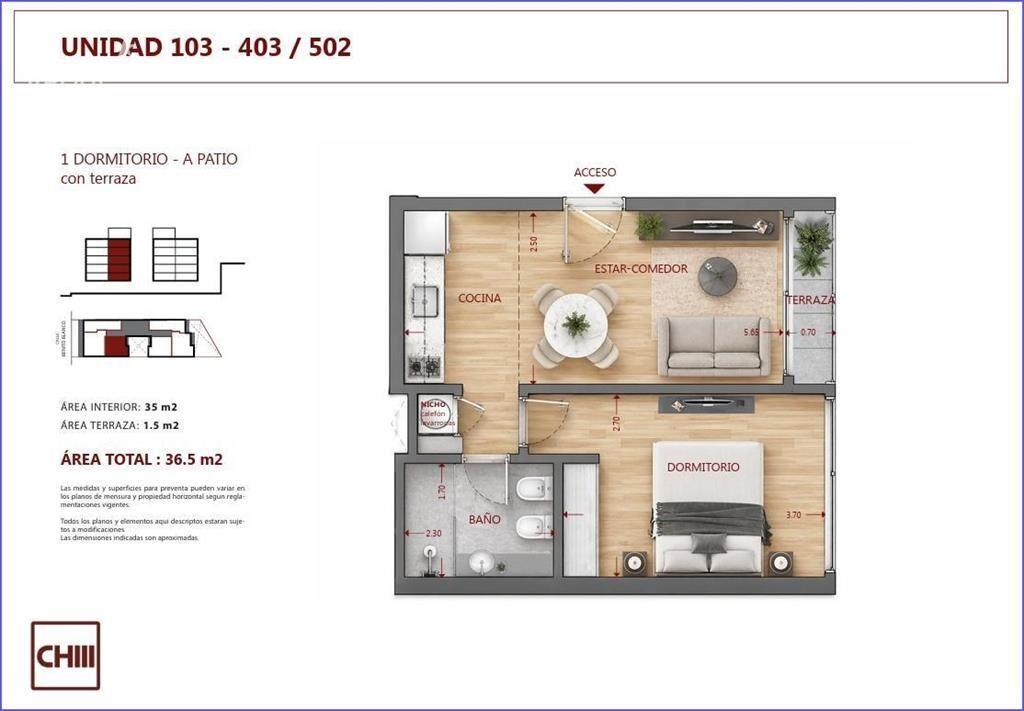 Apartamento de un dormitorio en venta en Pocitos - 303