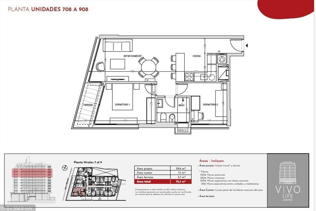 Venta apartamento 2 dormitorios Vivo Life Centro