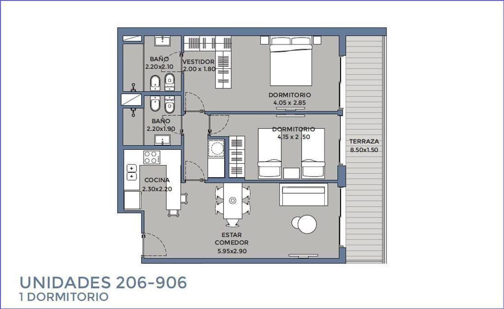 Apartamento de dos dormitorios en venta en Pocitos - 606