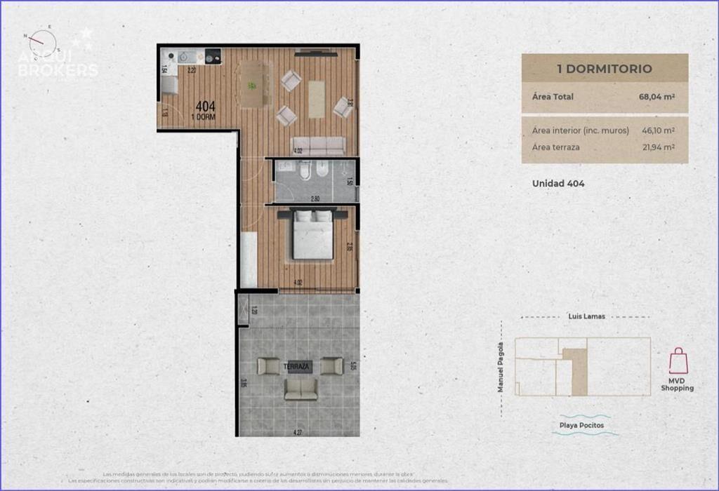 Apartamento penthouse de un dormitorio en venta en Pocitos