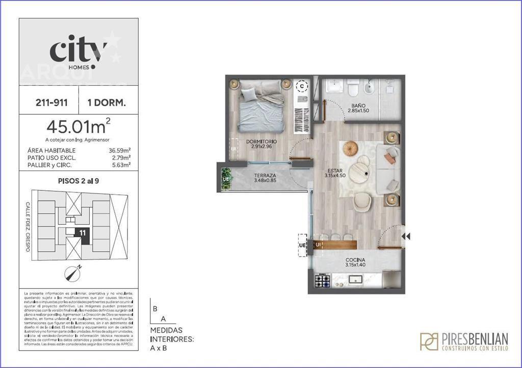 Apartamento de un dormitorio en venta en Cordón - 711