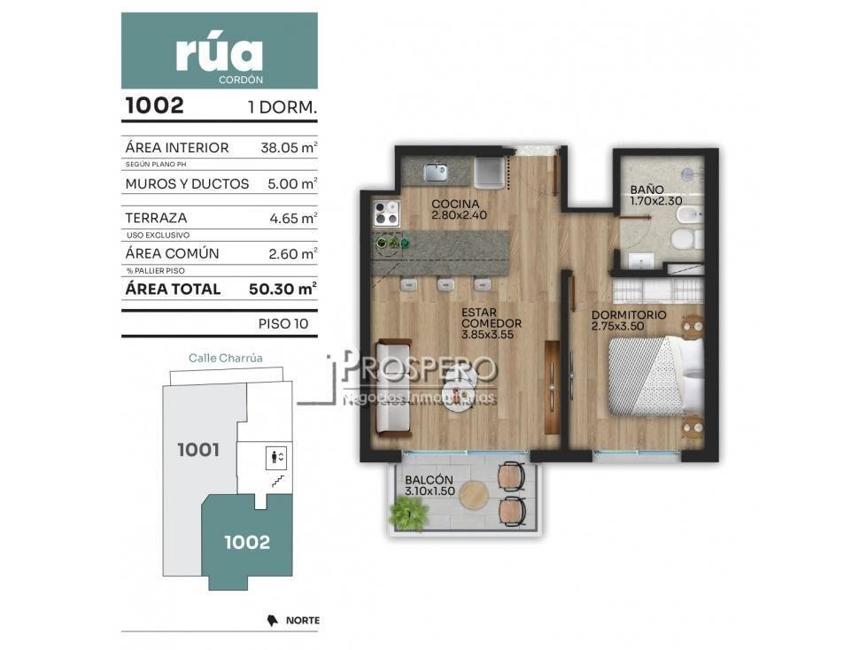 va1585/3 venta penthouse 1 dorm RUA CHARRUA