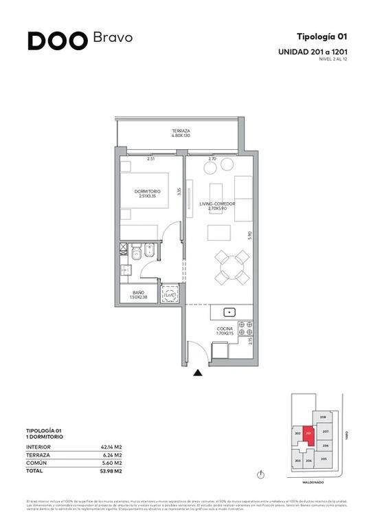 Venta de apartamento de 1 dormitorio en Doo Bravo, Cordón